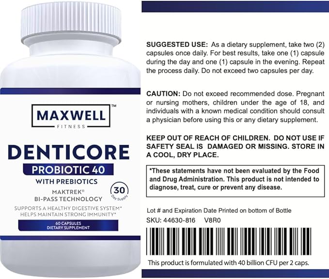 Dental Core Probiotic 40 – Oral Health &amp Gut Support | 40 Billion CFU with Prebiotics | Fresh Breath Healthy Teeth &amp Gums | Immune &amp Digestive Support | 60 Capsules