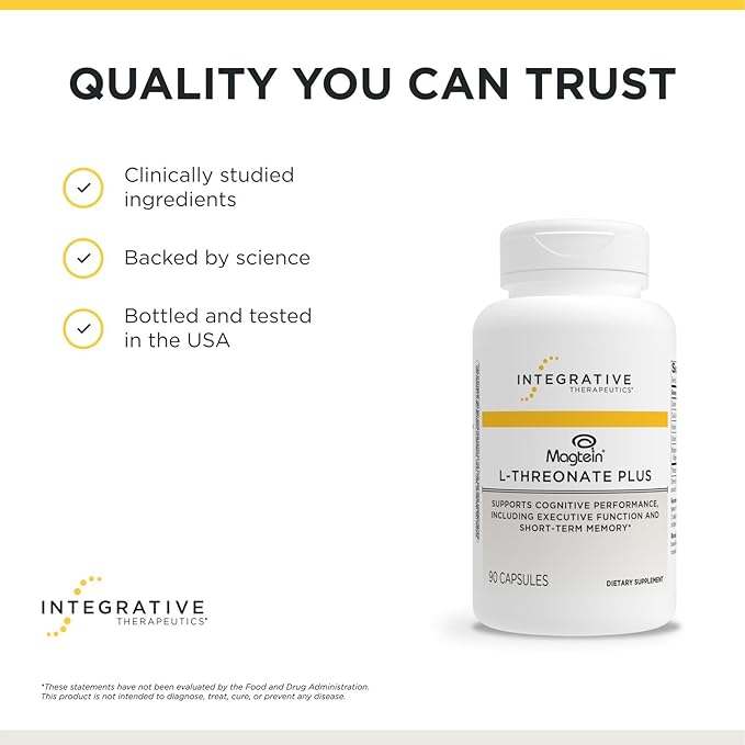 Integrative Therapeutics Magtein L-Threonate Plus - Cognitive Function Supplement to Support Short-Term Memory* - Includes Vitamins C D3 &amp Magnesium - Dairy &amp Gluten-Free - 90 Capsules (30 Se