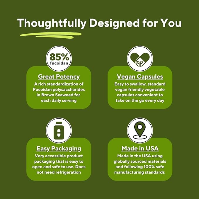 Vitapia Pure Fucoidan 85% Brown Seaweed Extract for Immune Strong Cellular Health Digestive Support - 1000mg Fucoidan Per Serving - 120 Veggie Capsules Non-GMO Gluten-Free Vegan-Friendly