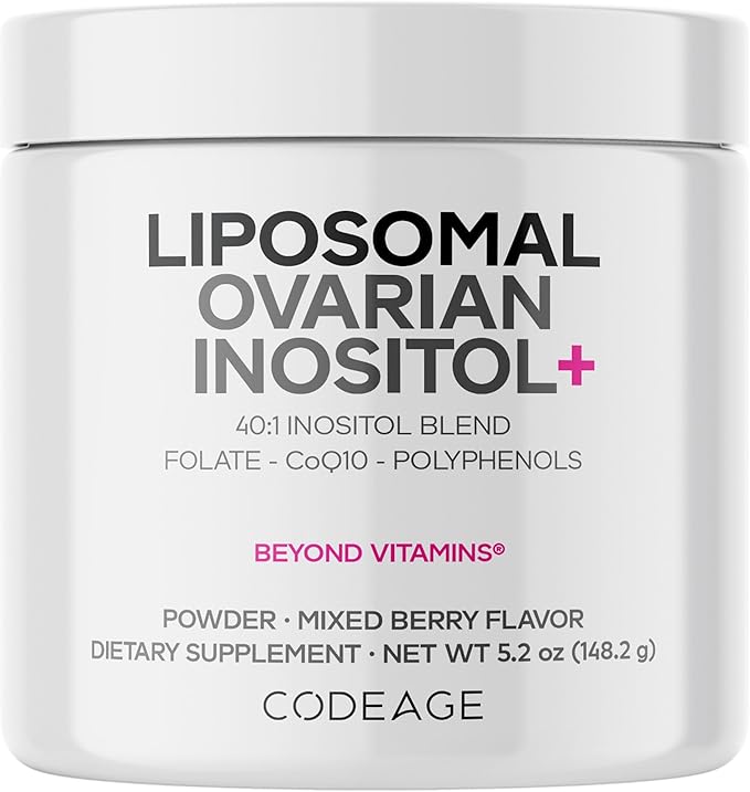 Codeage Liposomal Ovarian Inositol Powder - Myo-Inositol &amp D-Chiro-Inositol 40:1 Blend Folate 5-MTHF CoQ10 Pomegranate &amp Wild Blueberry - 2-Month Supply - Mixed Berry Flavor - Non-GMO 60 S