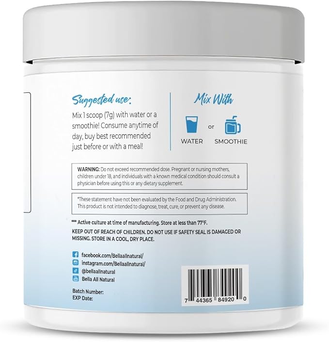 Bella All Natural Probiotics + Prebiotics Powder Unflavored 210grams