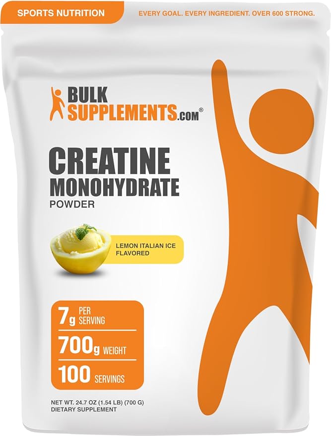 BulkSupplements.com Creatine Monohydrate Powder - Creatine Flavored Powder Supplement Micronized - Lemon Italian Ice Flavor 7g per Serving 700g (1.5 lbs) (Pack of 1)