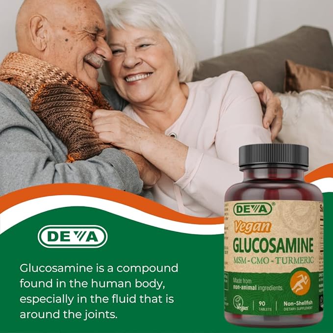 DEVA Vegan Glucosamine-MSM-CMO &amp Turmeric Supplement - Gluten Free Plant Based Nutritional Supplement - 90 Tablets (Pack of 2)
