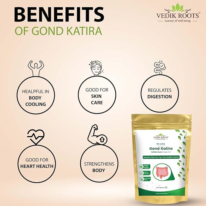 Gond Katira 100g Natural Body Cooling &amp Hydrating Superfood Supports Digestion &amp Gut Health Rich in Fiber &amp Nutrients Perfect for Summer Drinks Desserts &amp Ayurvedic Wellness (Pack of