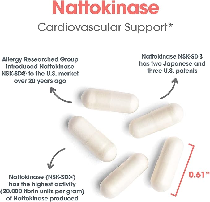 Allergy Research Group ARG Nattokinase 50 mg - Supplement to Support Healthy Circulation - Delivers 50 mg Nattokinase NSK-SD from Fermented Soybeans per Serving - 45 Servings - 90 Capsules