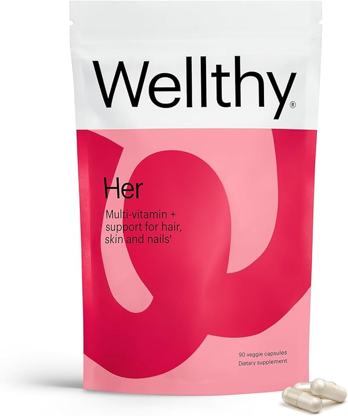 Wellthy Her Women's Daily Vegan Multivitamin for Women Natural Ingredients for Healthy Hair Skin &amp Nails with Essential Micronutrients (30 Day)