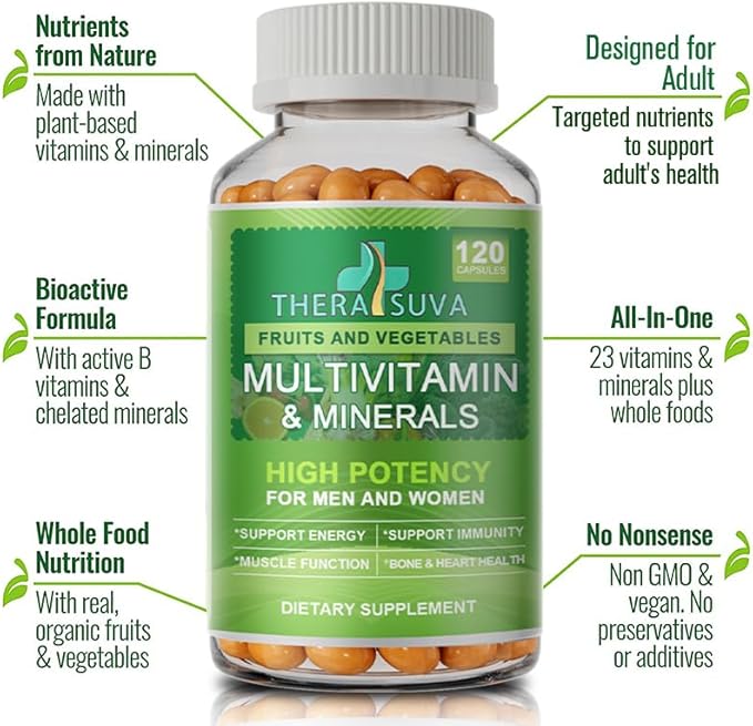All Natural Multivitamins &amp Minerals + B Complex + Calcium + Magnesium + Zinc 100% Vegan Sourced Whole Food Supplement Complete Nutritional Support for Men &amp Women 2 Month Supply 120 Softg