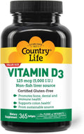 Country Life Vitamin D3 5000 IU – High Potency Non-Fish Source Supports Bone Health Immune Function &amp Calcium Absorption – 365 Softgels Certified Gluten-Free Long-Term Supply