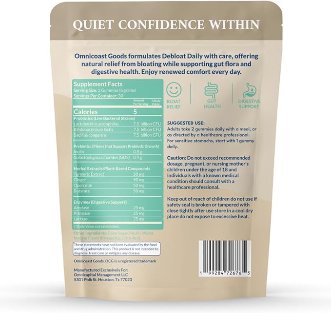 Debloat Daily 3-in-1 Prebiotic Probiotic &amp Digestive Enzyme | Digestive Support | Occasional Bloating &amp Abdominal Discomfort | Turmeric Ginger &amp Quercetin | Gluten Free Non GMO 60 Tropi