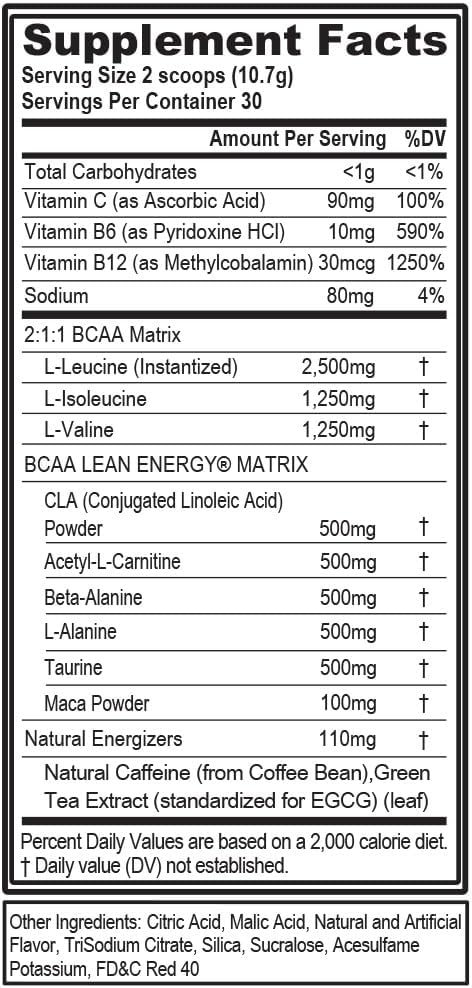 EVL BCAA Lean Energy Powder - Pre Workout Green Tea Fat Burner Support with BCAAs Amino Acids and Clean Energizers - Post Workout Recovery Drink for Lean Muscle Recovery - Cherry Limeade