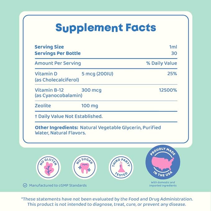 JoySpring DetoxZee Zeolite for Kids – Zeolite Clinoptilolite Drops with Cyanocobalamin B12 &amp Vitamin D3 Kids Support – Natural Berry Flavor Liquid | (2fl oz) 60 Servings