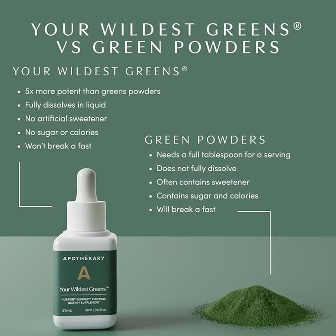 Apothékary Your Wildest Greens Herbal Liquid Drops All-in-One Daily Superfood Supplement Vitamin &amp Mineral Support 5X Potency of Greens Powders Sugar Free Calorie Free (15 Servings) 1.22oz