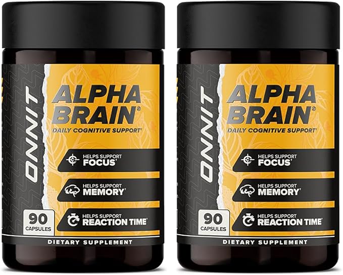 ONNIT Alpha Brain Nootropic Capsules for Men &amp Women IGEN Non-GMO Tested Memory Focus &amp Mental Clarity Caffeine-Free with L-Theanine and Vitamin B6 90 Count Each Pack of 2 (180 Capsules)