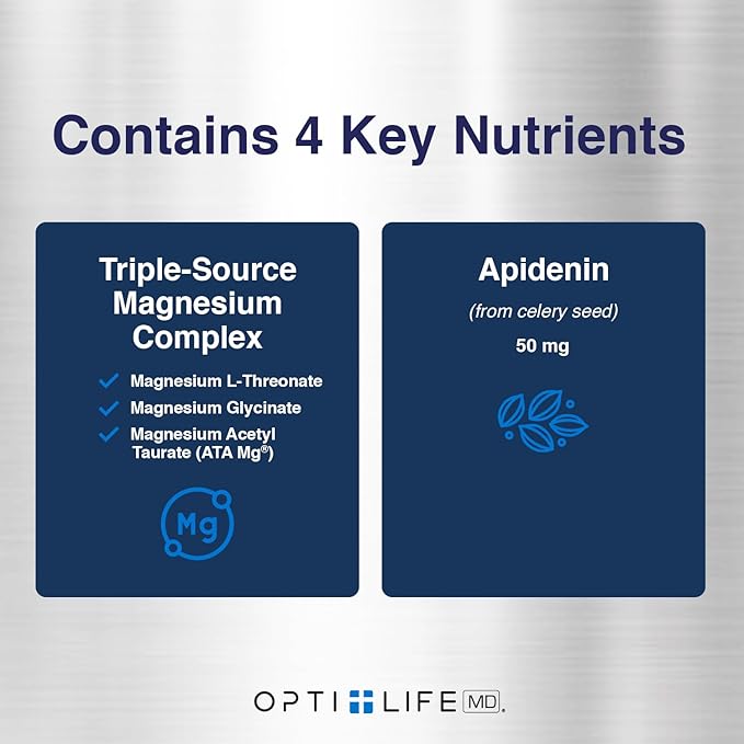 Opti + Triple Magnesium Complex Supplement | Brain Sleep Relaxation Support* | Magnesium L-Threonate Glycinate &amp Acetyl Taurate Blend | Made in USA | 90 Capsules/30 Servings