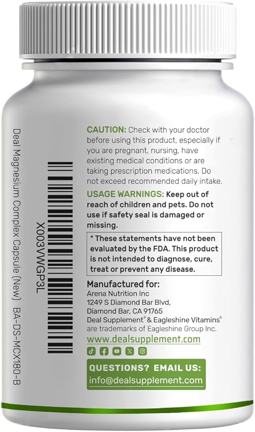 Magnesium Complex 500mg 480 Veggie Capsules – Pack of 2 | 10-in-1 Glycinate Citrate Malate Oxide &amp More – 100% Chelated for Easy Absorption – Essential Mineral Supplement – Non-GMO