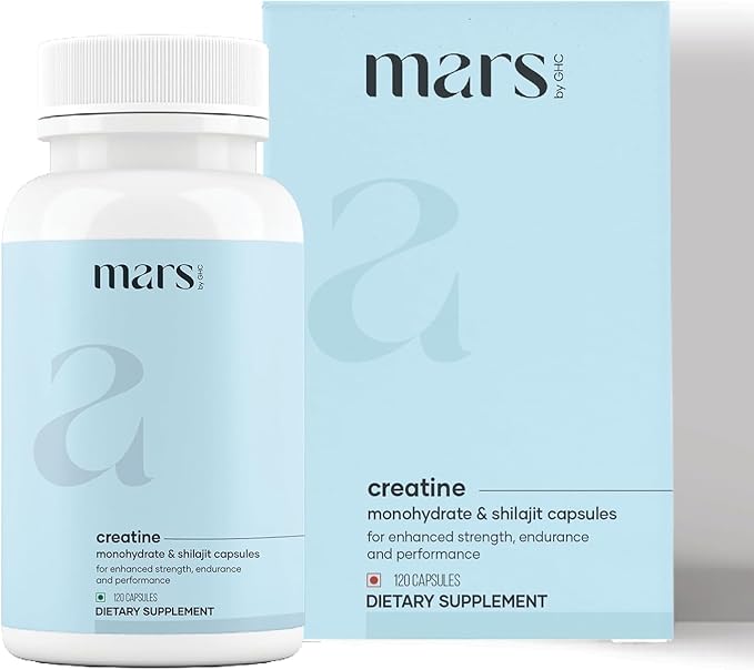 Mars Micronized Creatine Monohydrate Caps: Powered with Shilajit (120 N) | 100% Pure and Natural | Good Health Company - Pack of 1