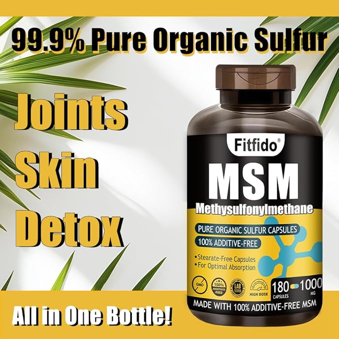 MSM Capsules 1000mg - Organic Sulfur Supplement for Joint Health Functional Wellness Hair Skin &amp Nails Non-GMO Gluten Free 180 Capsules
