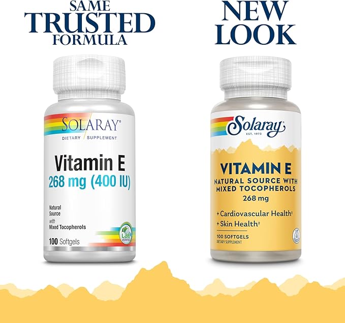 SOLARAY Vitamin E d-Alpha Tocopherol 268mg (400 IU) | Heart &amp Skin Health Antioxidant Activity Support | 100ct