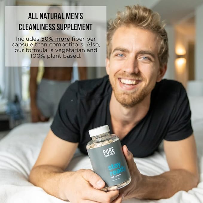 Pure for Men Original Vegan Cleanliness Fiber Supplement 120 Capsules Eco-Responsible Stay Ready Wipes with Micellar and Aloe (48 Count)