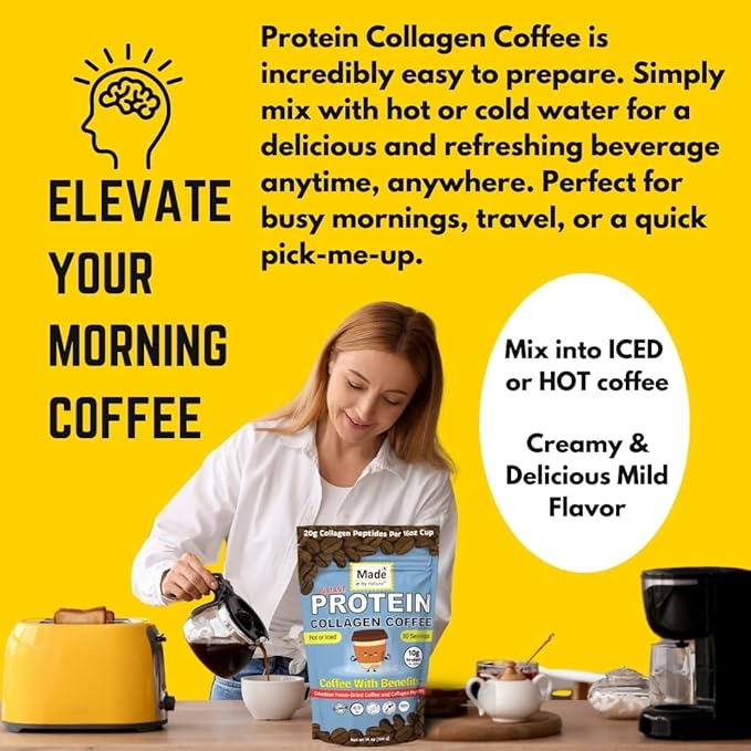 Made by Nature Collagen Protein Coffee | 30 Servings | Colombian Coffee | 10g Protein | Type 2 Collagen | Skin Joint Muscle Support | Energy Boost | Hot/Iced (30 Servings Collagen Protein Coffee)