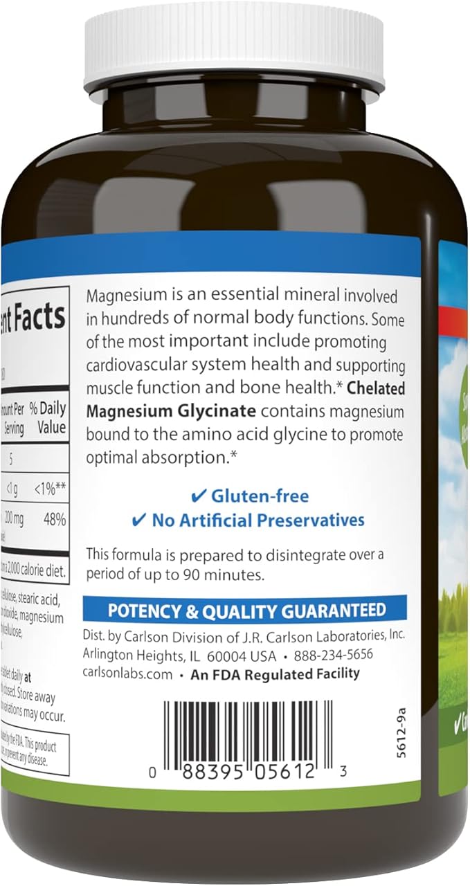 Carlson Chelated Magnesium 200mg 180 Tablets
