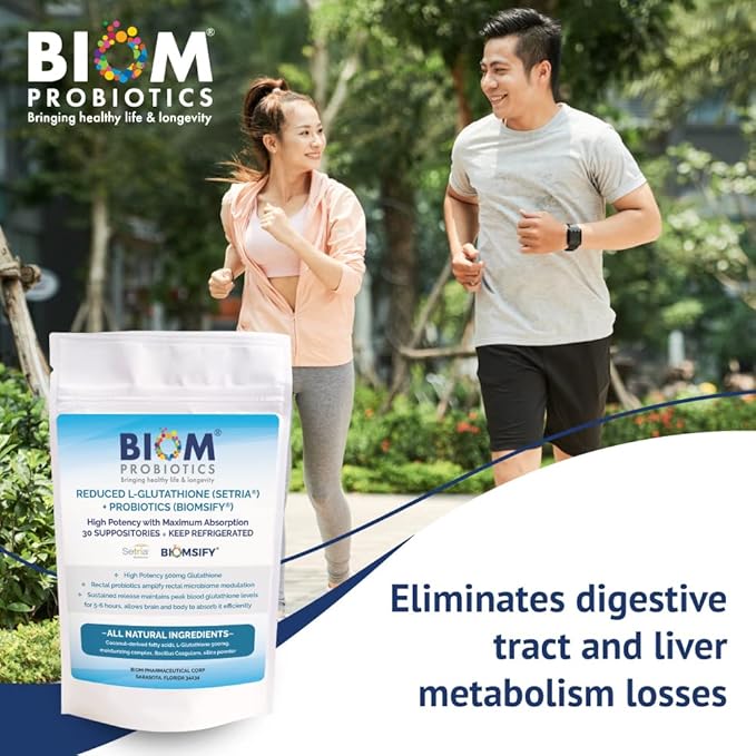 High Potency 500mg Reduced L-Glutathione (Setria Brand) + Probiotic Suppository. Maximum Bioavailable Glutathione Formulation with Powerful Antioxidants. Probiotic Complements the Formulation