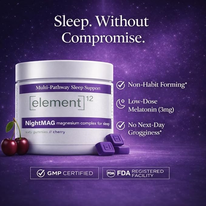 NightMAG Magnesium Glycinate Gummies for Sleep and Recovery Sugar-Free Vegan-Friendly and Naturally Flavored Sleep Gummies for Adults Magnesium Complex 400mg 60 Count 1-Pack (Cherry)
