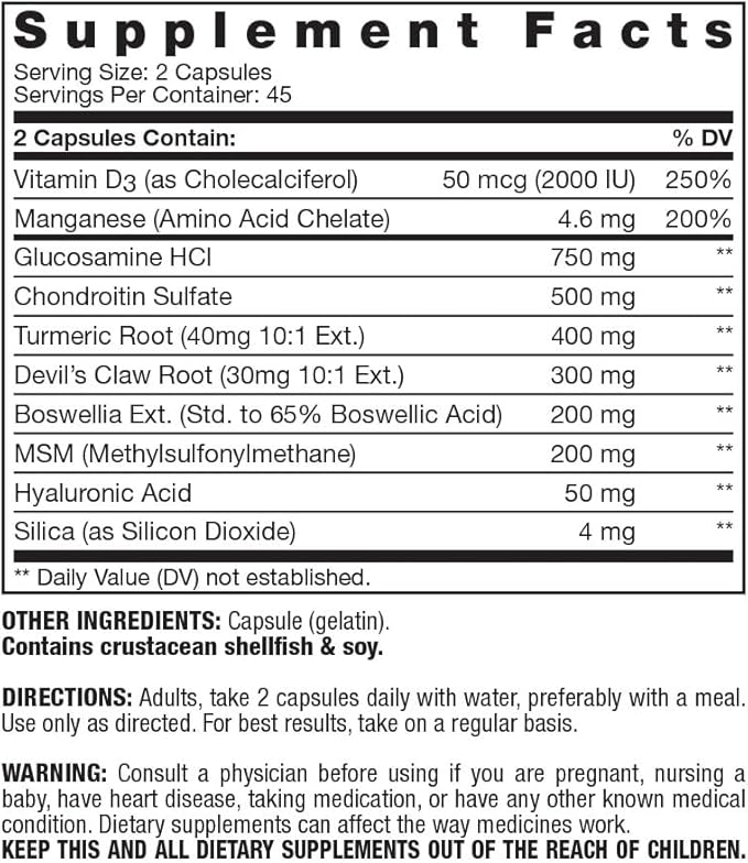 Fresh Start Joint Support - with Glucosamine Chondroitin Hyaluronic Acid Turmeric MSM &amp Devil's Claw | Promotes Flexibility Mobility Joint &amp Cartilage Health | Supplement - 90 Capsules