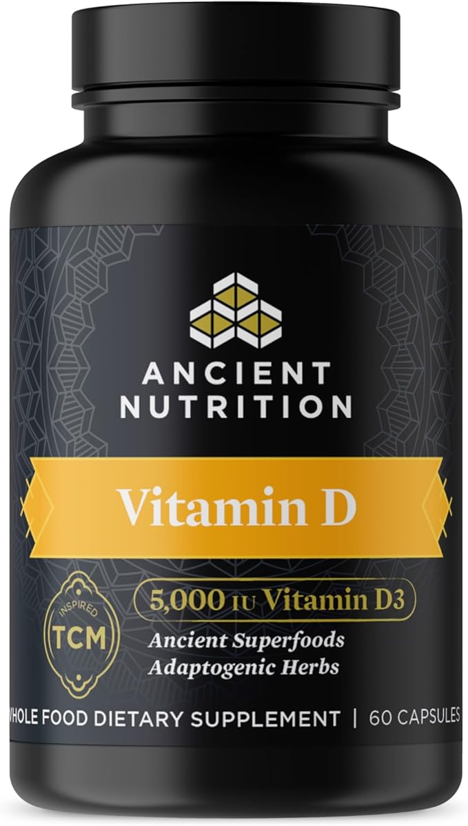 Ancient Nutrition Vitamin D Supplement 5000 IU Vitamin D for Immune Support Made from Bone Broth and Mushroom Extract Supports Healthy Inflammation Paleo and Keto Friendly 60 Capsules