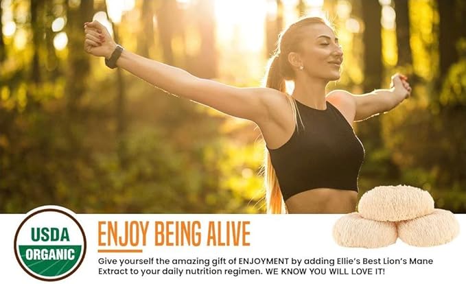 Ellie's Best Lions Mane Mushroom Extract Powder Supplement Organic 114 Servings - Double Extracted for Highest Potency - Dissolves in Coffee Tea Juice etc.4oz