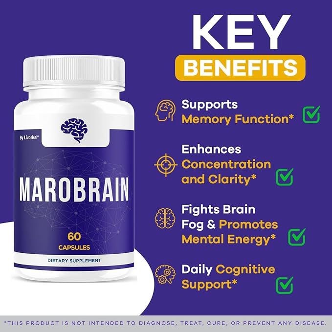 (2 Pack) Marobrain Capsules - Official Marobrain Supplement Pills Daily Support Brain &amp Mermory Focus All Natural Advanced Premium Formula for Overall Health &amp Wellness 120 Capsules for 2 Mo