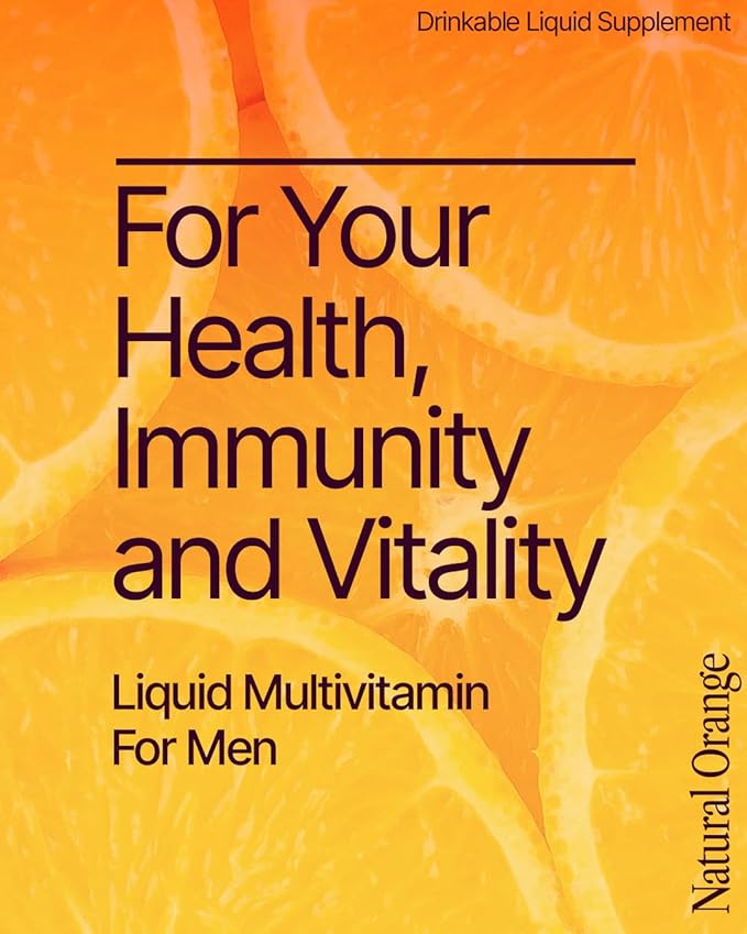 BeMe Liquid Multivitamins for Men - Advanced Liquid Delivery System with 13 Vitamins &amp Minerals - Tear &amp Go Sachets Non-GMO Orange Flavor (30 Sachets)