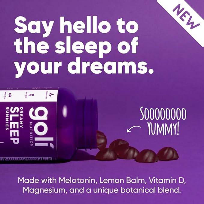 Goli Dreamy Sleep Gummy - 60 Count (Pack of 2) - Melatonin Vitamin D Magnesium and Lemon Balm Extract - Gelatin-Free Gluten-Free Vegan &amp Non-GMO