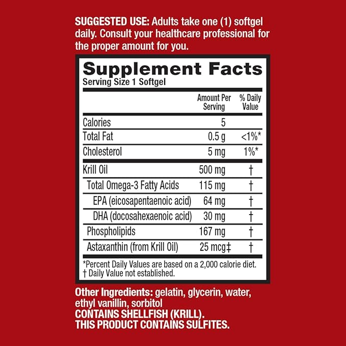 MegaRed Extra Strength 500mg Omega-3 Krill Oil Supplement with EPA/DHA No Fishy Aftertaste Supports Heart Health 80 Count Softgels (2 Pack)