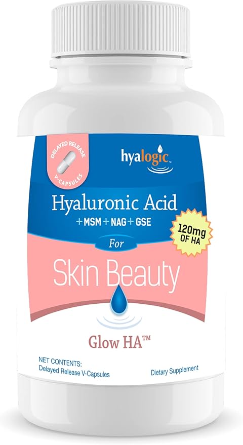 Hyalogic 120 Mg Hyaluronic Acid Delayed-Release Capsules – Skin Supplement w/Glucosamine MSM – Body Health Food Supplement w/Grape Seed Extract – Vegan &amp Non-GMO Dietary Supplements (30 Count)