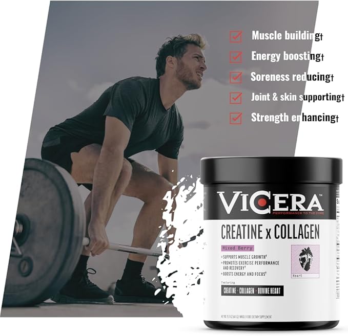 Creatine + Collagen Powder Berry Flavor Creatine Monohydrate and Collagen Supplement with Probiotics Gluten Free Non GMO Easy to Digest Formula 30 Servings 13.8 Oz