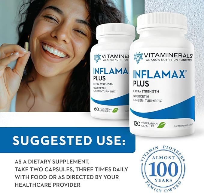 Vitaminerals® 121+ Inflamax® Plus | Quercetin | Proteolytic Enzymes | Ginger | Turmeric | Veggie caps