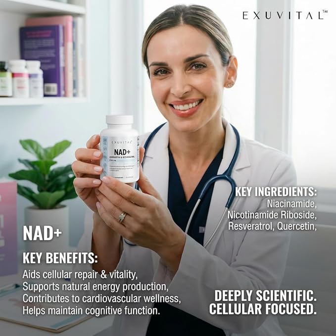 NAD+ Cellular Energy and Healthy Aging Support 60 Capsules with Quercetin and Resveratrol 500mg Metabolism Support DNA Repair Resveratol and Quercetin