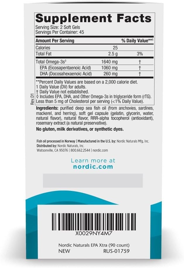 Nordic Naturals EPA Xtra Lemon - 90 Soft Gels - 1640 mg Omega-3 - High-Intensity EPA Formula for Positive Mood Heart Health &amp Healthy Immunity - Non-GMO - 45 Servings