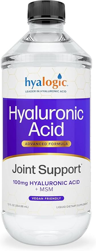 Hyalogic Hyaluronic Acid Liquid Supplement - 100mg High Molecular Weight Hyaluronic Acid for Joints MSM Advanced Joint Support Vegan Oral Hydration Formula 12 oz