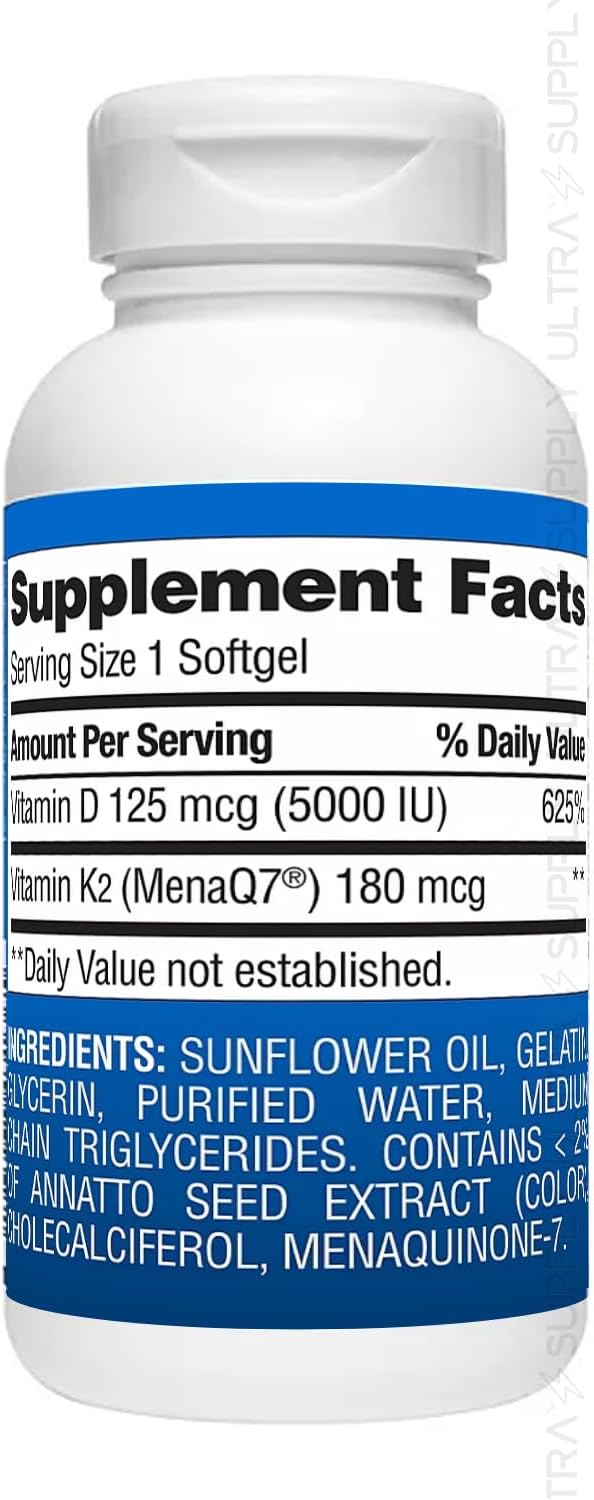 Members Mark Vitamin K2 + D3 (150 Count.) Softgels 180 mcg &amp 125 mcg (5000 IU) | Bone Heart &amp Immune Health Support with MenaQ7 MK-7