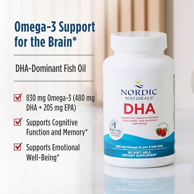 Nordic Naturals DHA Strawberry - 90 Soft Gels - 830 mg Omega-3 - High-Intensity DHA Formula for Brain &amp Nervous System Support - Non-GMO - 45 Servings