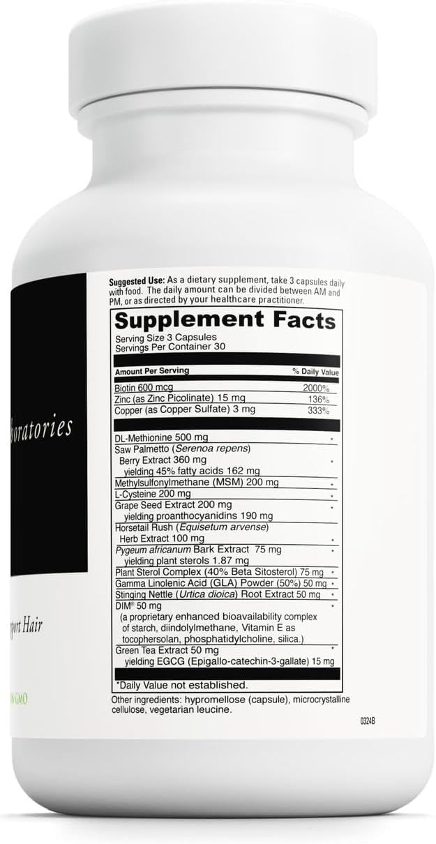 DAVINCI Labs Hair Effects - Dietary Supplement to Support Healthy Hair Growth and Skin* - with Biotin Zinc Copper Saw Palmetto and Grape Seed Extract - Gluten-Free - 90 Vegetarian Capsules