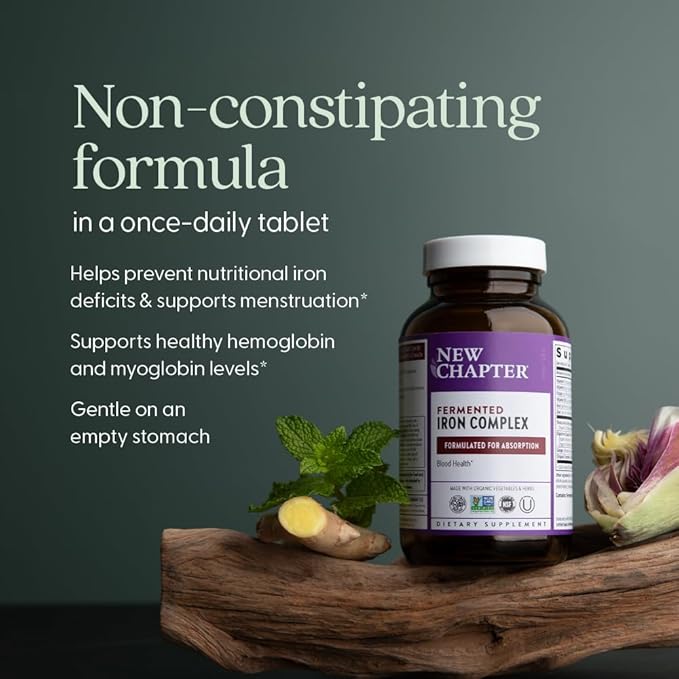 New Chapter Iron Supplement Whole-Food Fermented Iron Complex Made with Organic Vegetables &amp Herbs + One Daily Non-Constipating Dose- 90ct 3 Month Supply