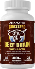 Vitamatic Grass-Fed Beef Brain with Liver 180 Capsules – Freeze-Dried Non-GMO Bovine Liver Supplement – Pasture-Raised Glandular-Based Formula
