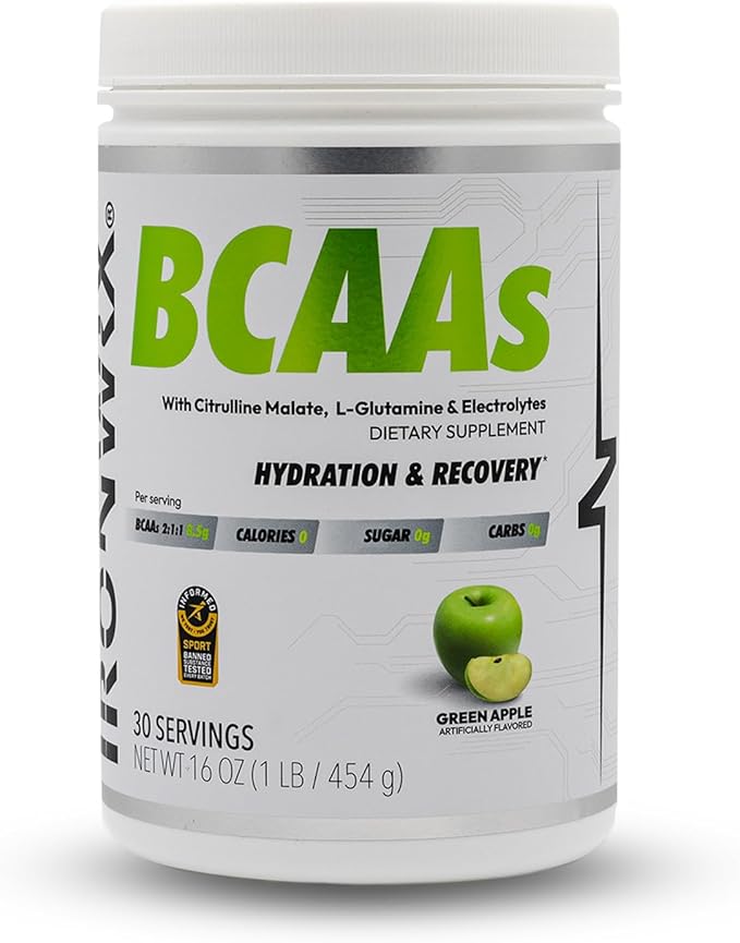 BCAA Powder | 8g Amino Acids per Serving | 2:1:1 Ratio with Citrulline Malate &amp L-Glutamine | Advanced Muscle Recovery &amp Soreness Support | Green Apple 30 Servings | Zero Sugar Keto Friendly