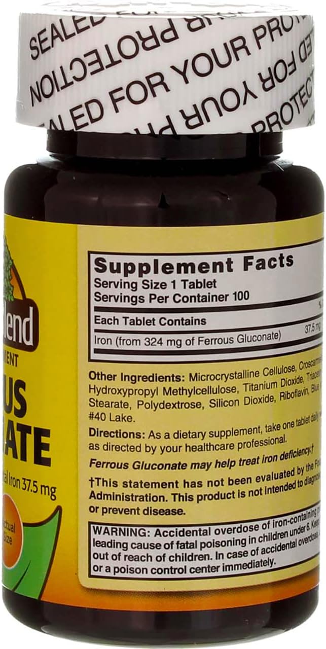 Nature`s Blend Ferrous Gluconate Tablets 325 mg 100 Count Per Bottle (5 Bottles)