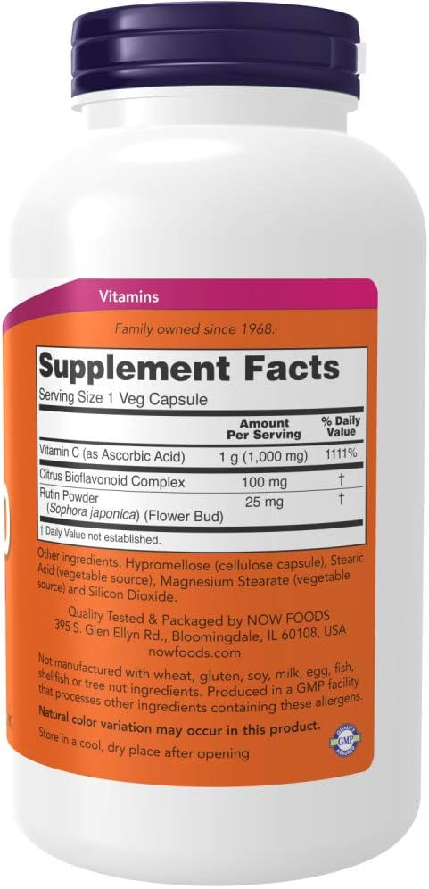 Now Supplements Vitamin C-1000 with 100 mg of Bioflavonoids Antioxidant Protection* 250 Veg Capsules (Pack of 2)
