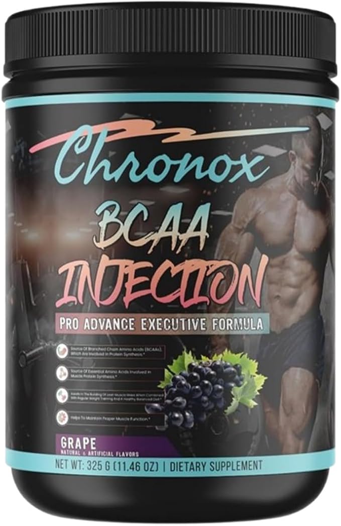 Chronox BCAA Amino Acids Energy Powder-Grape Flavor 11.46 OZ-Sugar-Free Pre &amp Post Workout Supplement for Muscle Recovery Hydration Energy and Fitness Performance