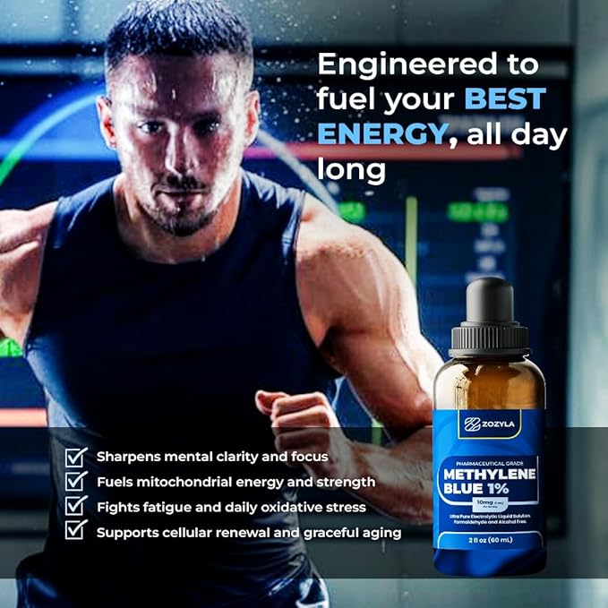 Methylene Blue 1% - Enhanced Liquid Solution for Increased Absorption - Pharmaceutical Grade 99.99% USP Grade No Formaldehyde No Alcohol No Gluten (2 Oz)